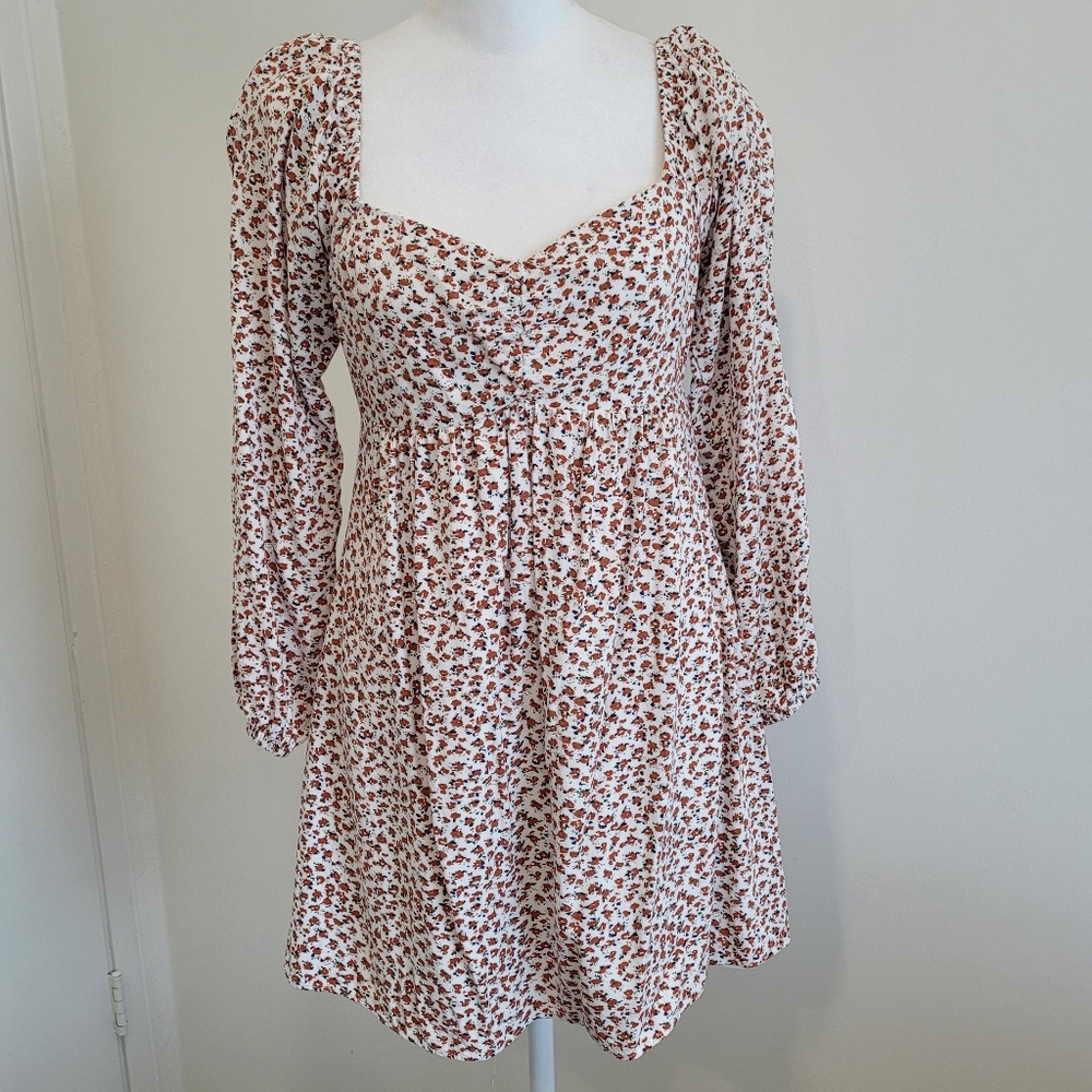 Shasa Floral Dress Empire Waist Balloon Sleeve Shirred Short Dress Lined Medium